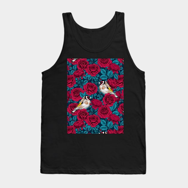 Red rose flowers and goldfinch birds Tank Top by katerinamk